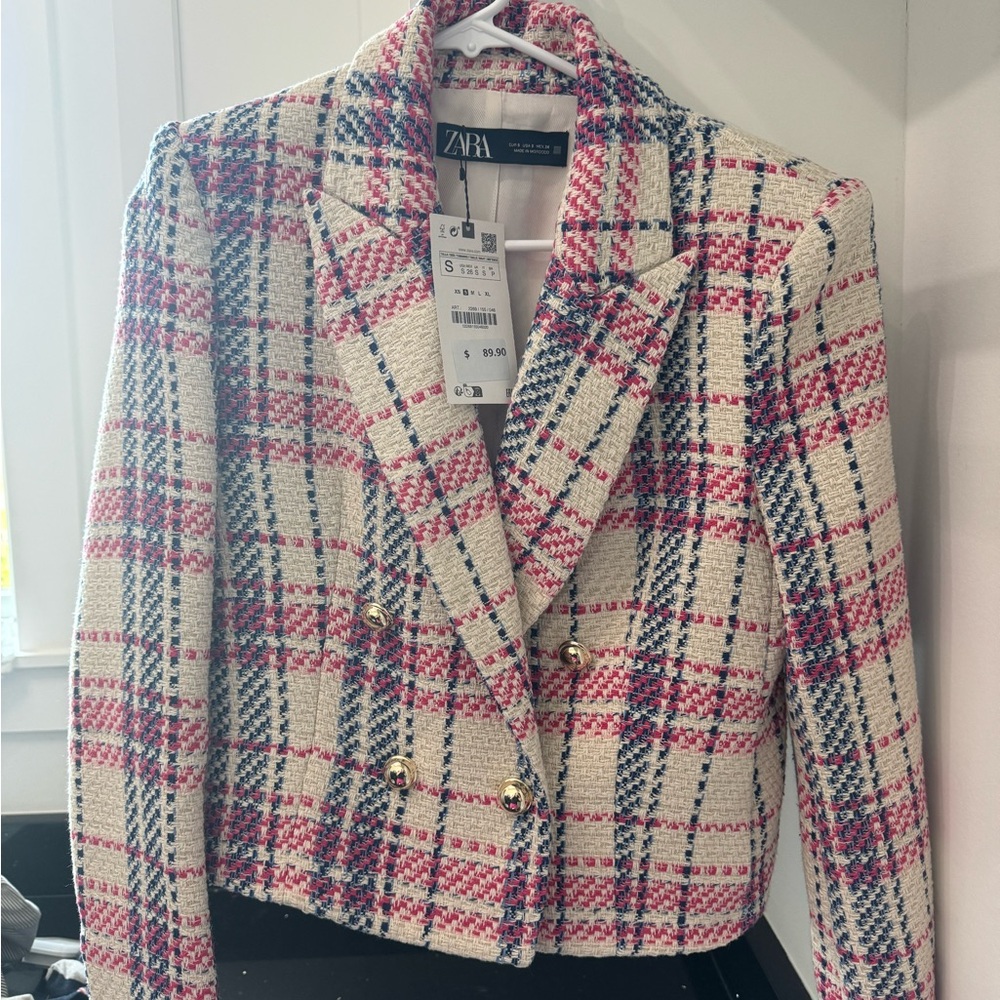 NWT Zara Cropped Tweed Blazer Size S